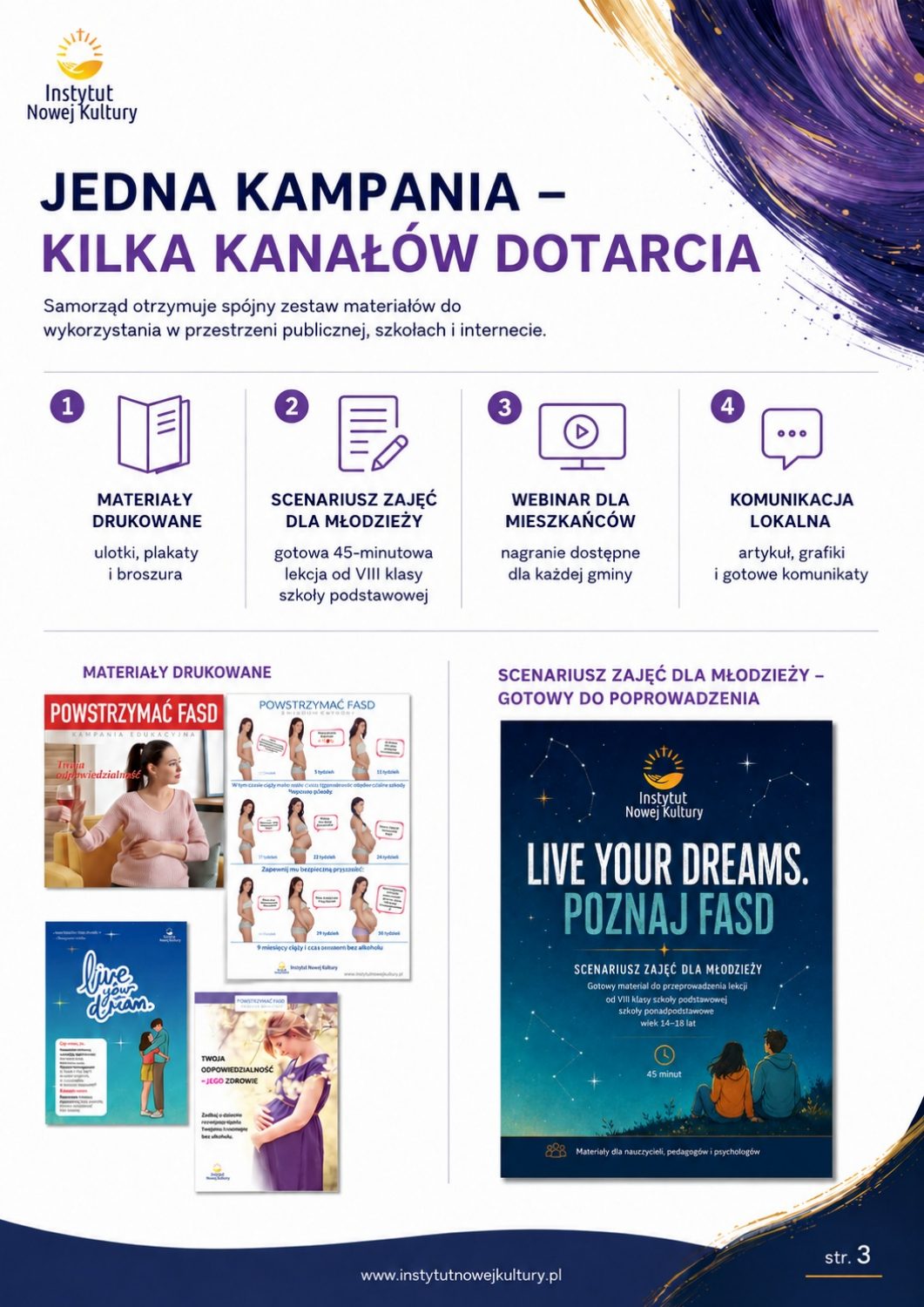 Przegląd drukowanych materiałów kampanii Powstrzymać FASD